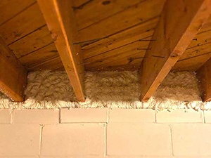 Rim joists insulation in the basement. Appleton, Wisconsin